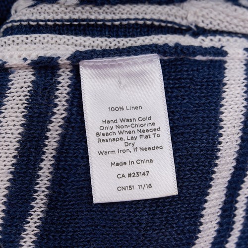 Talbots Linen Boatneck Sweater Sz L Navy Striped Pullover Knit Coastal - Picture 9 of 10