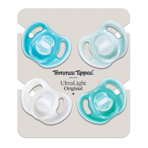 Tommee Tippee Ultra-light Pacifier, 0-6m, 4 Pack, Symmetrical Blue/Aqua/Clear - Picture 8 of 8