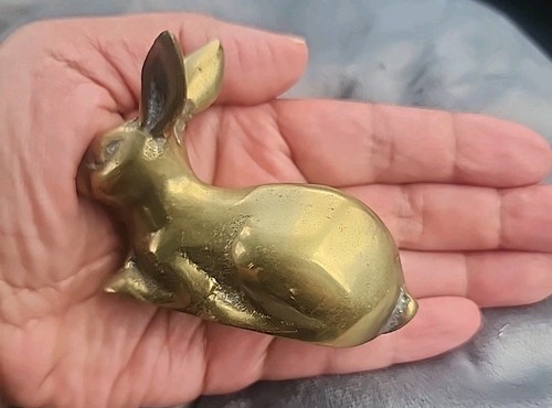 Vintage Brass Bunny Rabbit Paperweight Patina 2.5” Tall Made In Korea Small - Picture 6 of 6