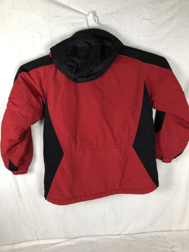 LL Bean Jacket Womens Large Red Black Outdoor Outfitter Hooded Nylon Insulated - Picture 2 of 8