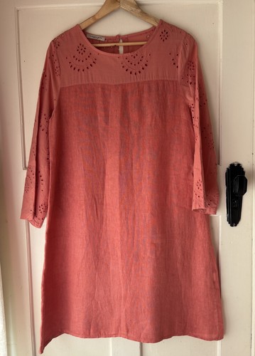 Linen broderie anglaise Dress Made In Italy L - Picture 1 of 18