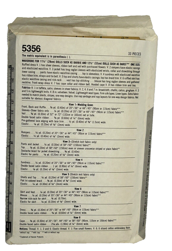 Vintage Barbie Doll Clothes Pattern Simplicity 5356 Darci  11 1/2" 12 1/2" Uncut - Picture 2 of 9