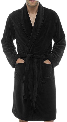 Nuevo Vestido de Vestir de Lanza Suave Negro Vestido de Baño Chal Cuello Bolsillos Damas Hombres - Imagen 7 de 9
