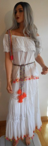 MEXICAN Vintage Skirt Blouse Belt Purse Set Cotton White Size M Boho Indi Cotton - Picture 2 of 12