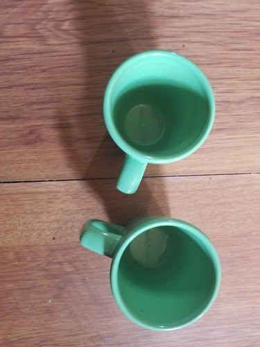 Green Enamel Buffalo China Mugs Set Of 2 Restuarant Dishes - Picture 2 of 4
