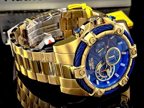 New Invicta Men's BOLT 52mm Chronograph Quartz Gold Blue SS Bracelet Watch - Picture 2 of 7