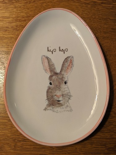 Rae Dunn Easter Egg Shaped Bunny Rabbit Plate Words "Hip Hop" Pink By Magenta. - Picture 5 of 6
