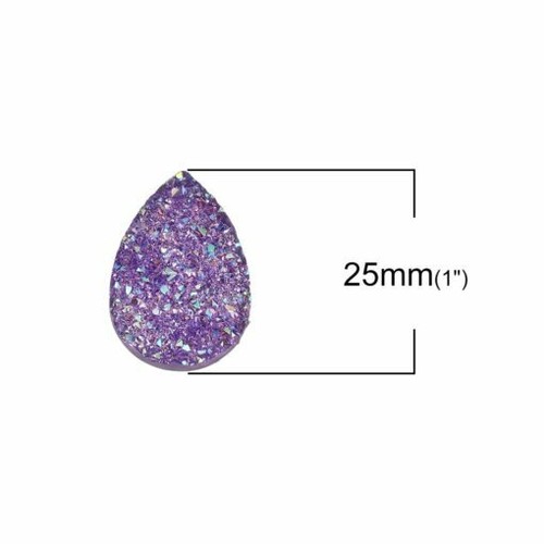 10 pcs Drusy Druzy Resin Embellishment Teardrop Cabochons – Purple AB – 25x18mm - Picture 3 of 3