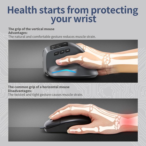 Ergonomic Vertical Silent Click Mouse Dual Mode Wireless+ Bluetooth 3200DPI R2M8 - Picture 10 of 12