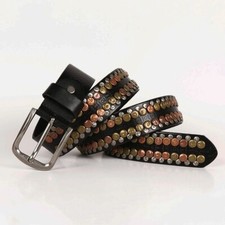 Real Leather Waist Belt Heavy Metal Colorful Rivet Studded Unisex Punk Waistband