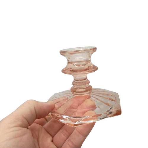 2 Vintage or Antique Elegant Pink Glass Hexagon Candlestick Holders Perfect - Picture 6 of 6