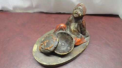 Vintage Räuchergefäß Kreidefigur altmodische Chinesin mit Korb - Bild 1 von 9
