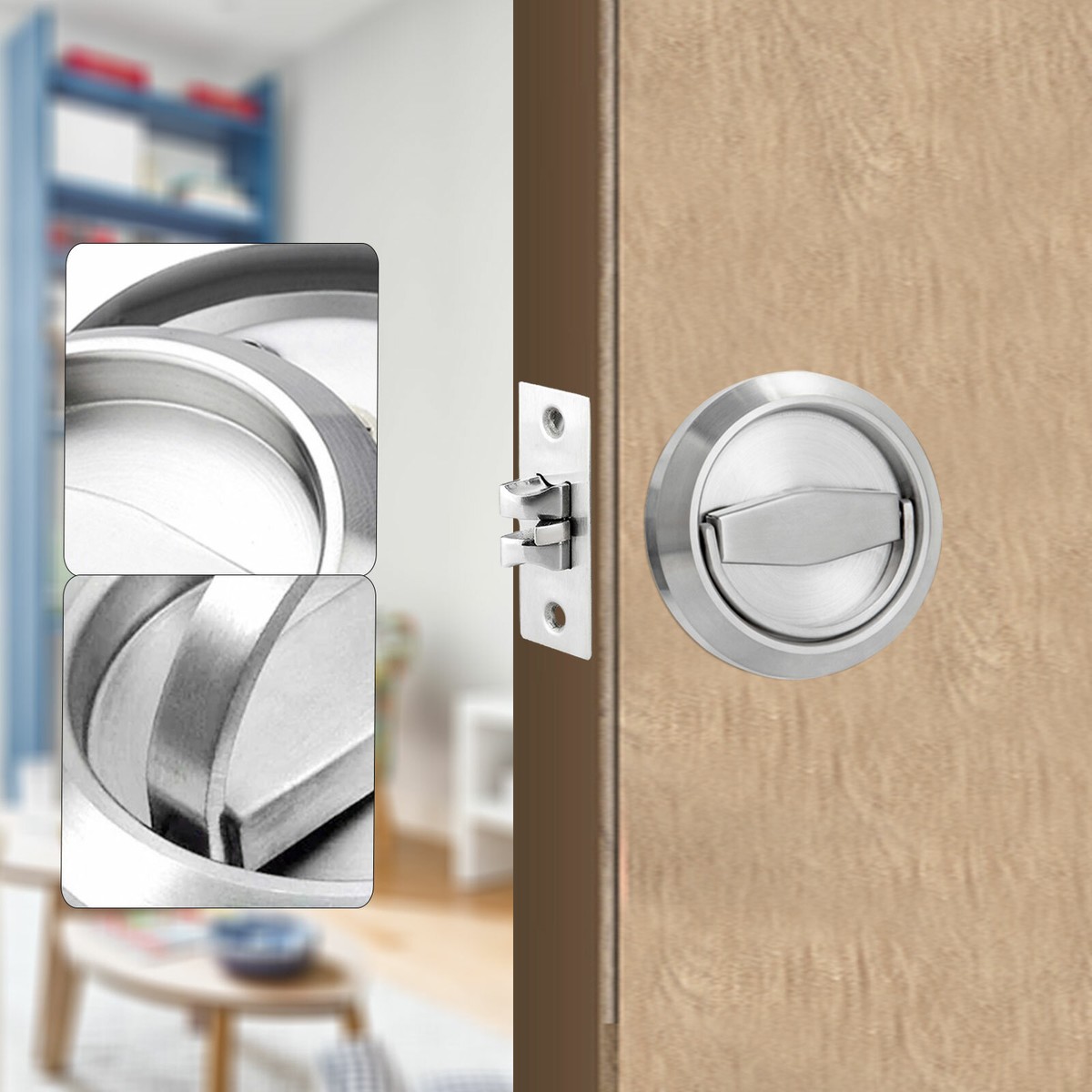 Bedroom Door Lock Entry Cup Ring Handle Recessed Closet Door Lock Stainless