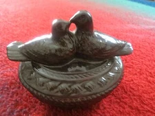 Vintage Unbranded "Lovebirds" Brown Covered Catchall Multi-purpose dish