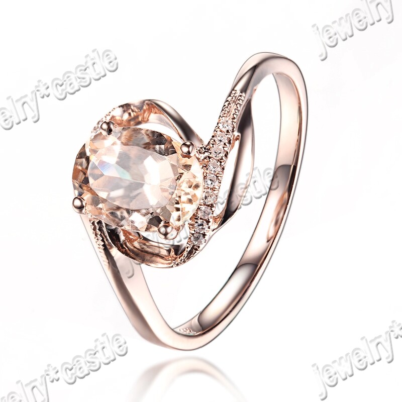 Sterling Sliver Oval 7x5mm Morganite Diamonds Jewelry Unique Wedding Fine Ring Sterling Sliver Oval 7x5mm Morganite Diamonds Jewelry Unique Wedding Fine Ring