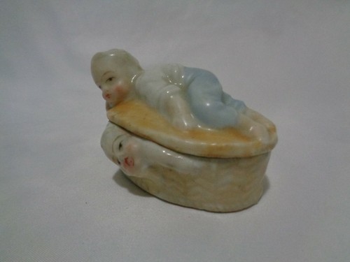 Seltene alte viktorianische figürliche Kinder beim Spielen Porzellan Make-up Kommode Ring Box - Bild 8 von 12
