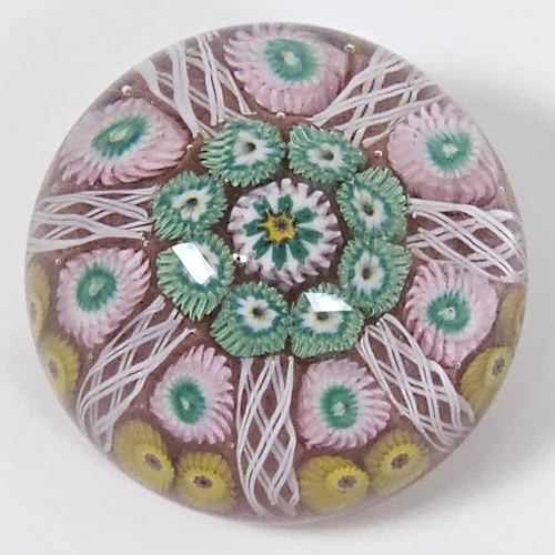 Vintage Art Glass Paperweight Milefiori 7 Spoke Latticino Floral Strathearn? - Picture 5 of 10