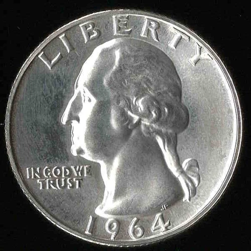 1964 WASHINGTON Quarter Dollar - 0.25 USA 25 Cents 25C - 90% Silver - BU PROOF a