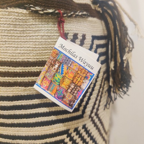 NWT Wayuu Tribe Mochila Colombian Bag Purse BlackBrownWhite Mosaic Handmade BOHO - Picture 3 of 16