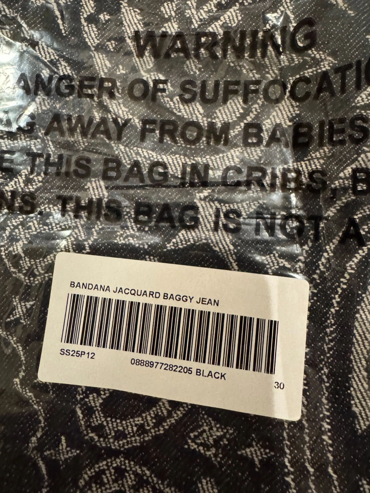 Supreme Bandana Jacquard Baggy Jean Denim Noir Taille 30 *PRÊT À EXPÉDIER* DS 