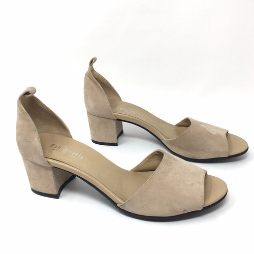 Sandalias de salón Fabianelli beige gamuza tacón de bloque talla 11 NUEVAS hechas en Italia - Imagen 4 de 10