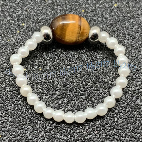 3-4mm Natural White Freshwater Pearl Gem Circle Adjustable Elastic Stretch Rings - Picture 8 of 22