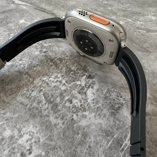 Black Silicone Rubber OYSTERFLEX Watch Strap Band For New Apple Watch Ultra 49mm - Picture 13 of 16