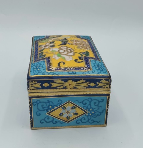 Nippon Porcelain Vanity Set Tray Covered Box Hatpin Raised Gold Yellow & Blue - Picture 11 of 24