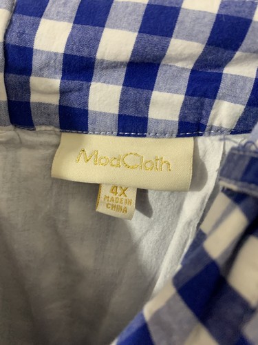 Modcloth Plus Size 4x Blue Gingham Button Front Belted A-Line Skirt NO BELT - Picture 3 of 3