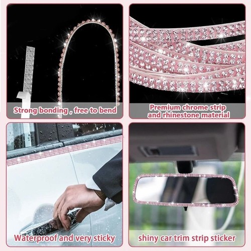 Pink Bling Car Trim Self-Adhesive 16.4Ft Rhinestone Car Interior Accessories - Picture 2 of 18