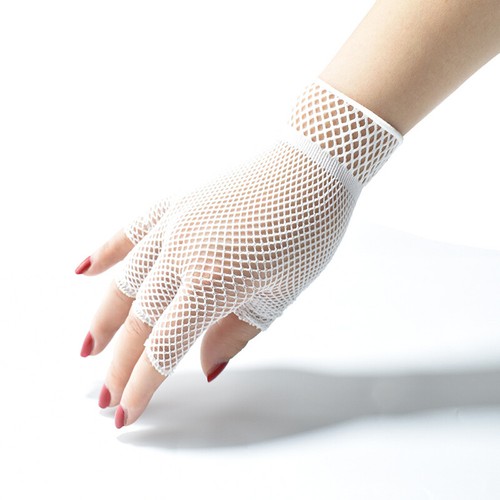 SHORT Fishnet Gloves Lace Fingerless Punk Emo Hen Fancy Dress Tutu Rave Fashion - Picture 8 of 11
