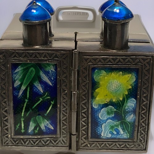 Antique/ Vintage Travel Hinged Folding Snuff Bottles Chinese Silver Enamel - Picture 17 of 18
