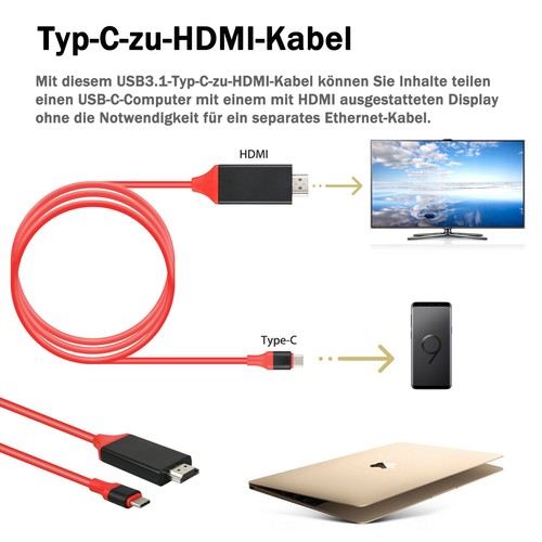 2X USB C auf HDMI Kabel 4K@60Hz Kabel Kompatibel für Android Samsung Smartphones - Bild 7 von 14