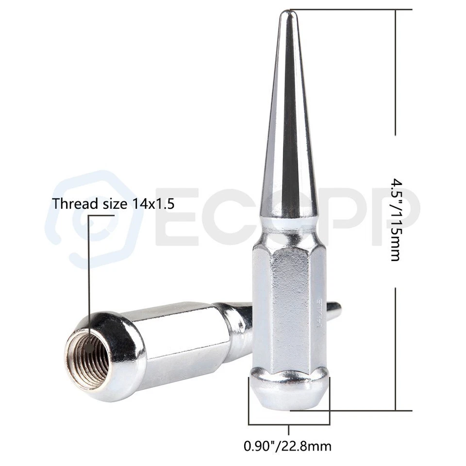 24 Pcs Chrome M14x1.5 Spike Lug Nuts +1 Key For Toyota Tundra Ford Chevrolet Foto 2 de 4