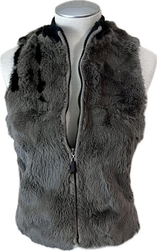 Jamie Sadock Womens Hooded Vest Gray Fur Removable Hood Full Zip Closure Size M - Picture 3 of 8