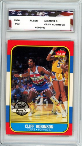 1986 Fleer #93 Cliff Robinson AGC 8 NM/MINT Philadelphia 76ers - Imagen 1 de 2