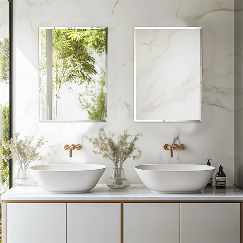 Rectangle Frameless Beveled Mirror for Bathroom Vanity Entryway Home Wall Decor - Picture 13 of 18