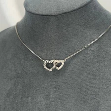Authentic david yurman double interlocking heart silver necklace with diamonds