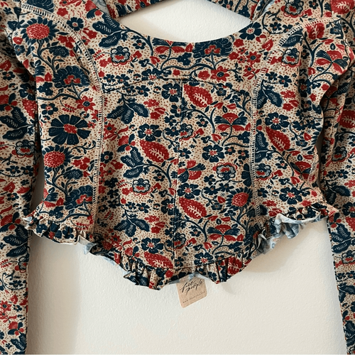 FREE PEOPLE Melanie top manica lunga-sabbia combo corsetto floreale con volant taglia XS NUOVO CON ETICHETTE - Foto 9 di 16