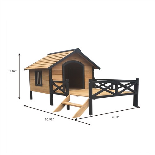 Outdoor Large Wooden Dog House Cage Waterproof Dog Kennel with Porch Deck - Picture 3 of 10
