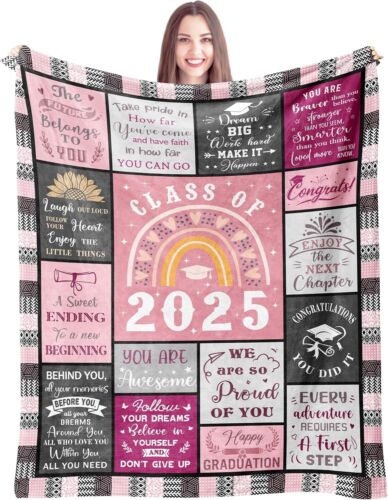 Graduation Blanket Flannel 60x50 Soft Cozy Gift Class of 2025 Travel Napping - Picture 3 of 9