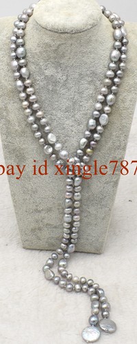 51" Black Cultured Freshwater Pearl Coin Baroque Pearl Lariat Long Necklace - Picture 10 of 12