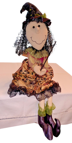 DE COLECCIÓN HALLOWEEN BRUJA ESTANTE CUIDADOR MUÑECA DECORACIÓN ORO BROCADO ENCAJE TUL SATINADO LG 25" - Imagen 2 de 6