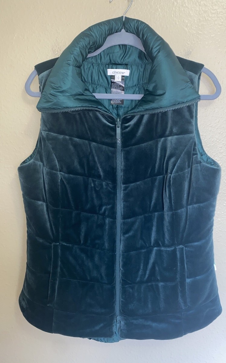★2022FW新作★KIRSH★CHERRY REVERSIBLE PADDING VEST Chicos Zenergy® Emerald Green Velour Reversible Vest SIZE 1