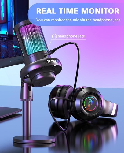 NJSJ Microphone USB, Micro Gaming RGB avec Bouton Mute, Microphone à Condensateur - Photo 5/8