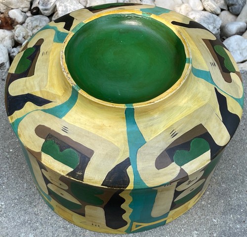 Vintage Abstract Design Decorative Painted Wood Bowl Mid Century Modern MCM - Picture 12 of 12