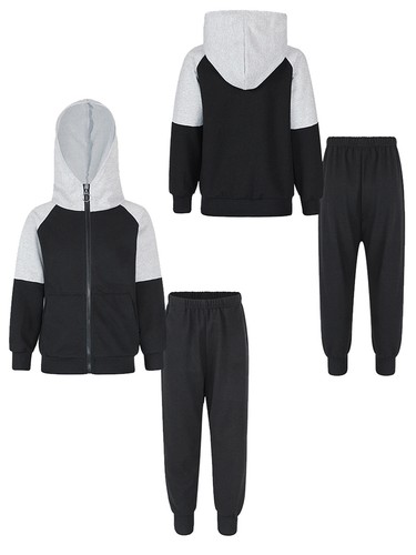 Kids Boys Sport Suit Costume Tracksuit Long Sleeve Hooded Lounging Outfits Gym - Picture 16 of 18