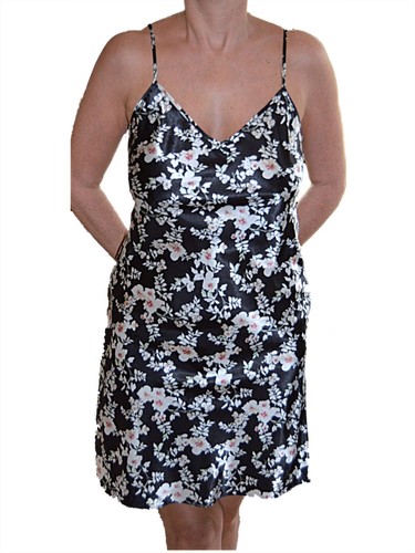 SATIN KURZES CHEMISE NACHTHEMD NACHTHEMD SLIP VERSCHIEDENE FARBEN DRUCKE - Bild 27 von 38