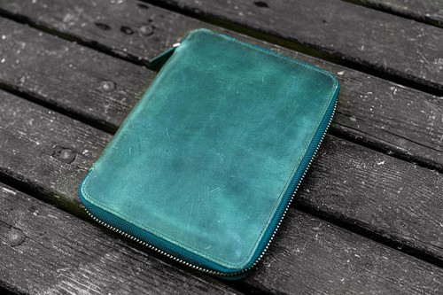 Galen Leather Zippered A5 Notebook Folio in Crazy Horse Forest Green - NEW - Picture 4 of 4
