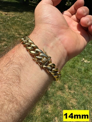Miami Cuban Link Bracelet 14k Yellow Gold Plated Stainless Steel 4-18mm - Picture 5 of 19